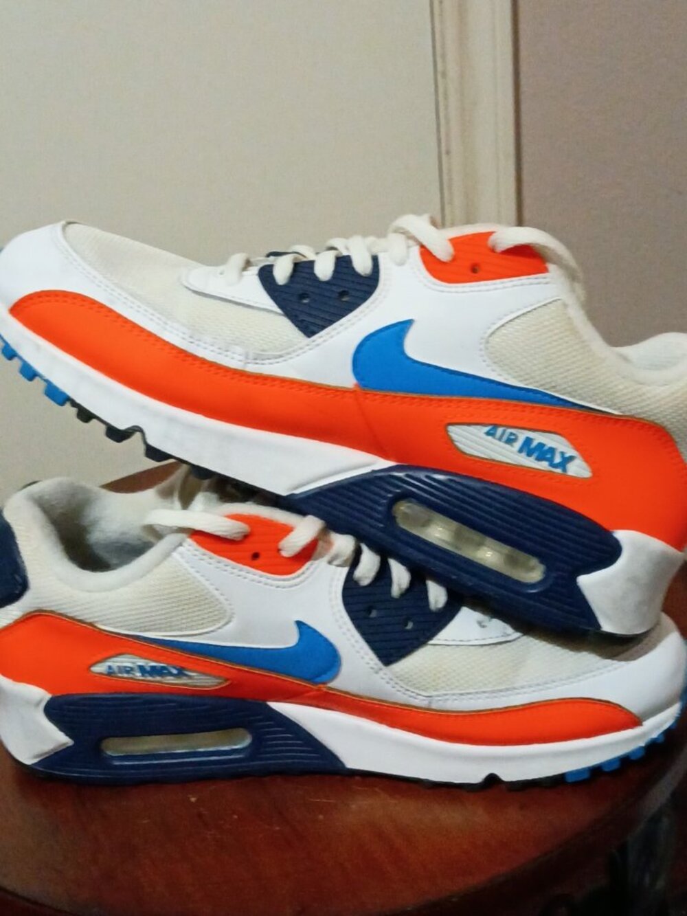 Men's Size 8 Nike Air Max 90 White Photo Blue Total Orange Lace Up AJ1285-104 - Picture 12 of 13